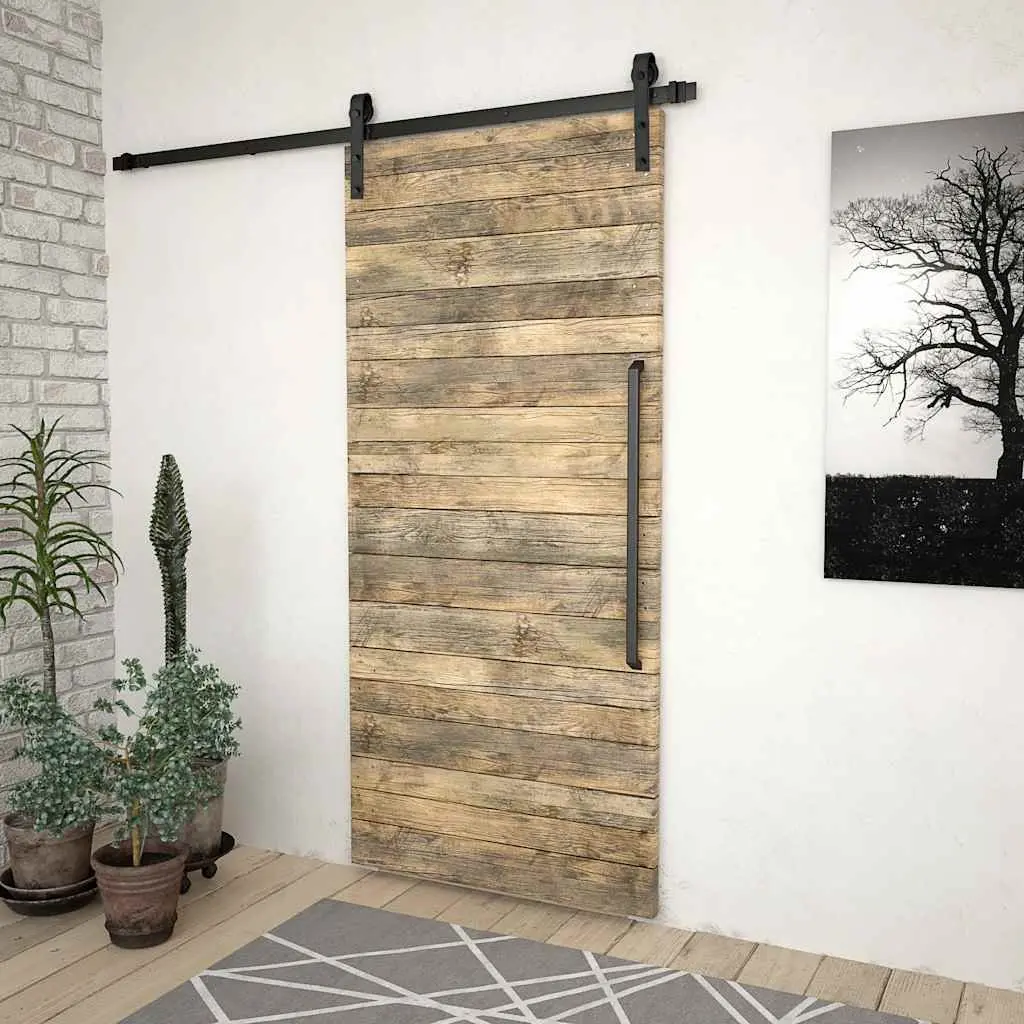 Sliding Door Kit Black Steel 183cm Track Rail System for Smooth Operation and Stable Movement