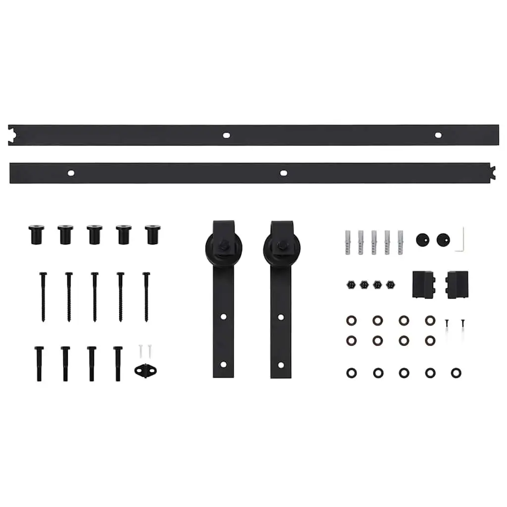 Sliding Door Kit Black Steel 183cm Track Rail System for Smooth Operation and Stable Movement