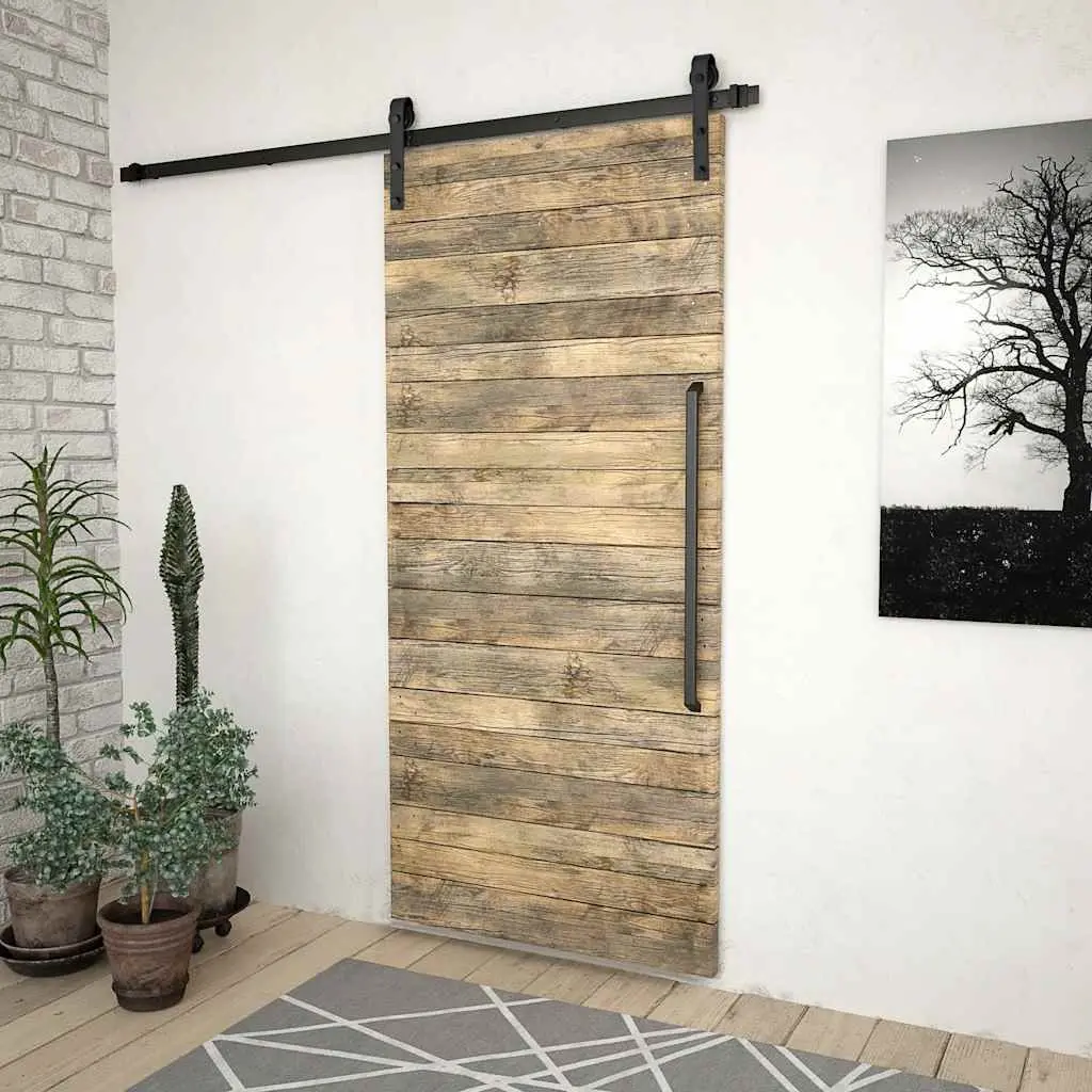 Sliding Door Hardware Kit Steel Track Rail 200cm Black