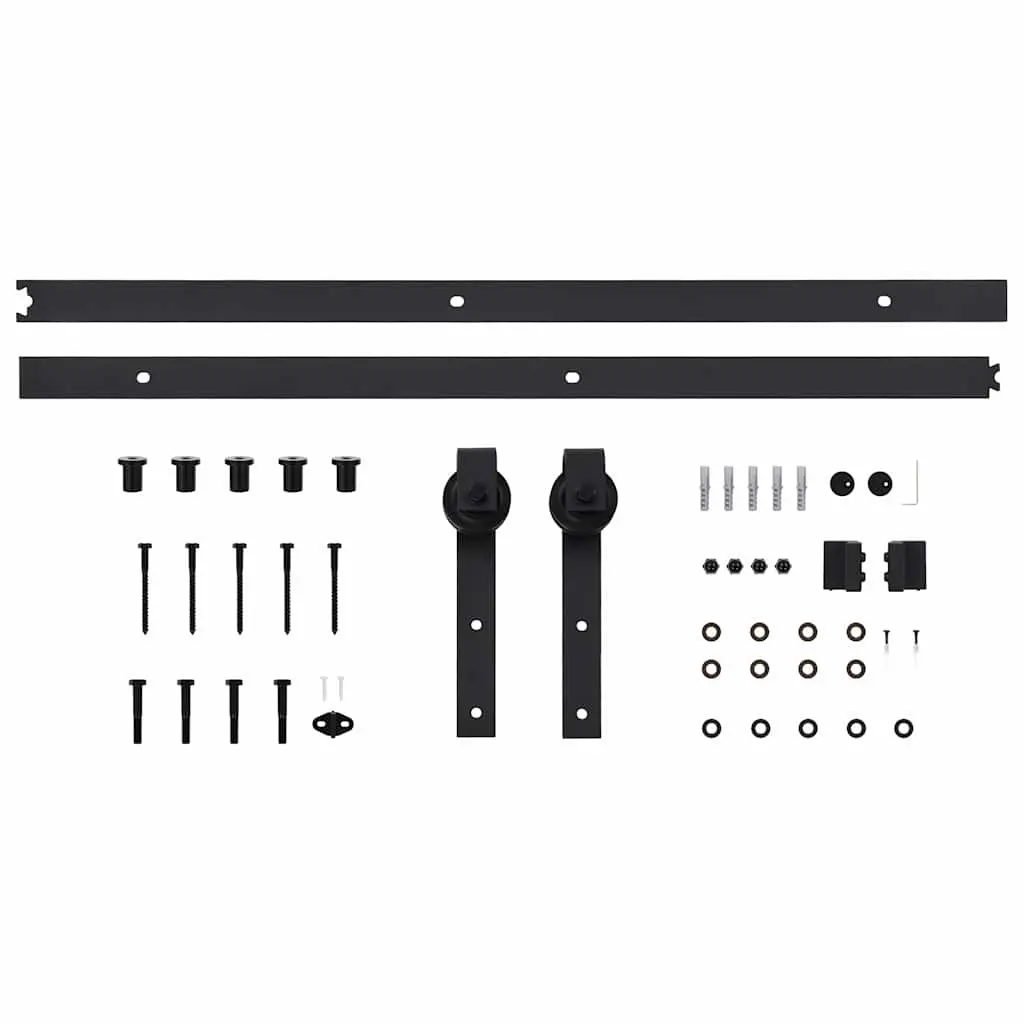 Sliding Door Hardware Kit Steel Track Rail 200cm Black