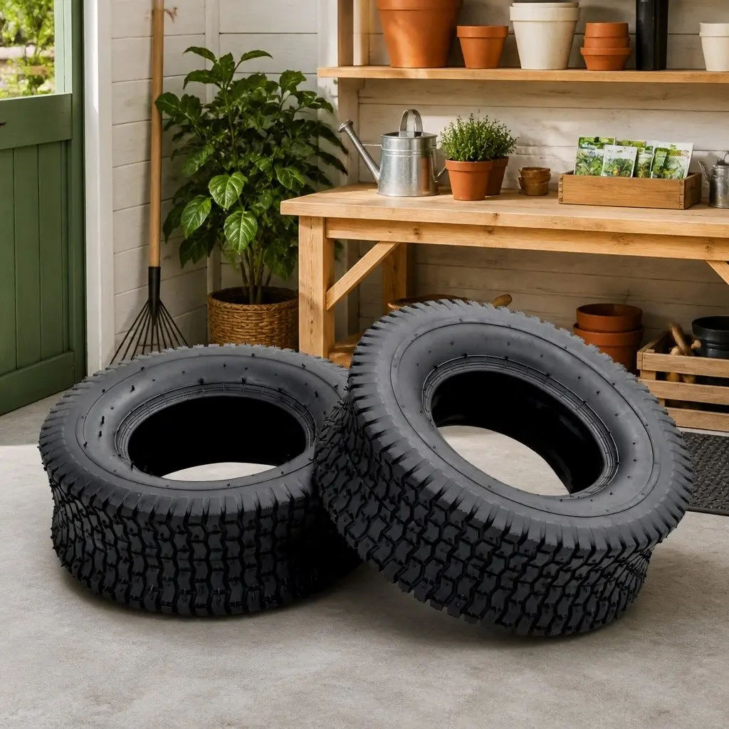 Wheelbarrow Tyres Puncture-Proof 13x5.00-6 Black Heavy-Duty 2 Piece
