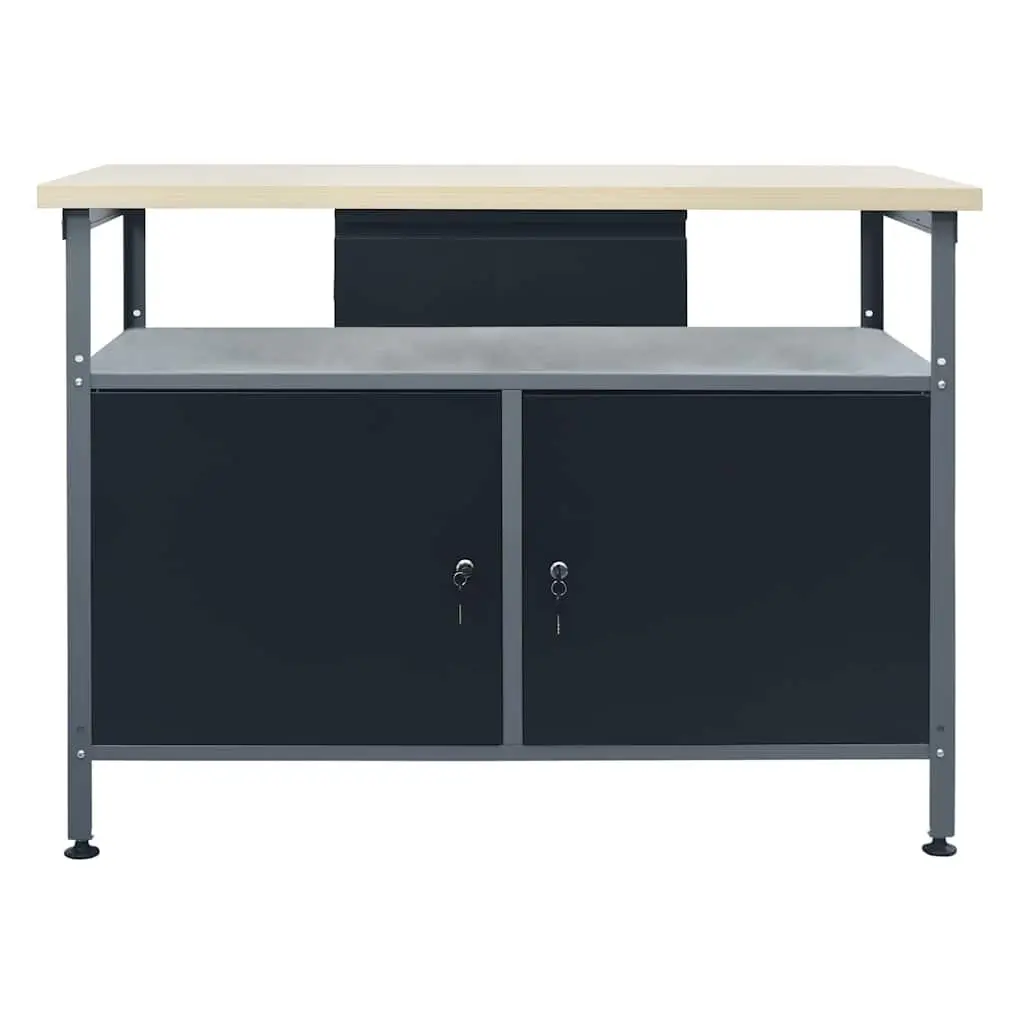 Heavy Duty Workbench with Storage Cabinets Lockable Doors 120x60x85cm Black