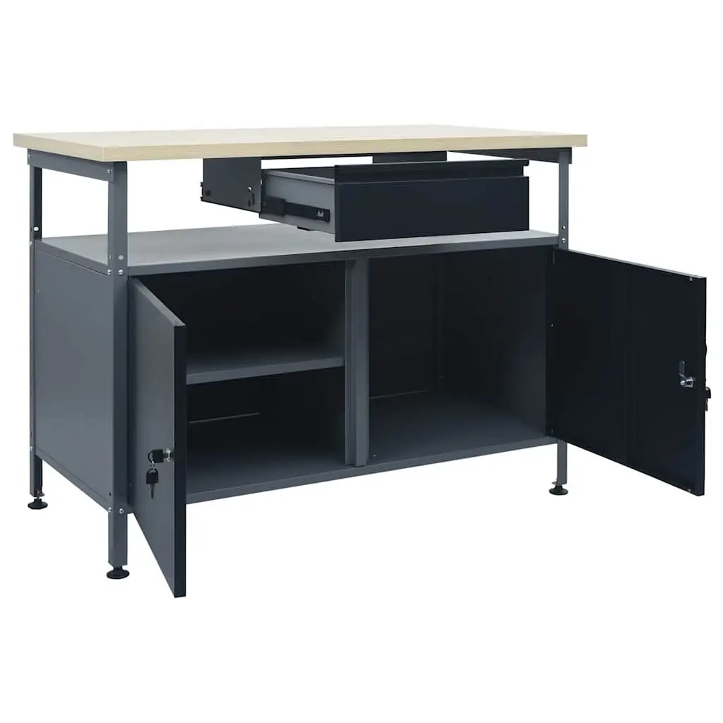 Heavy Duty Workbench with Storage Cabinets Lockable Doors 120x60x85cm Black