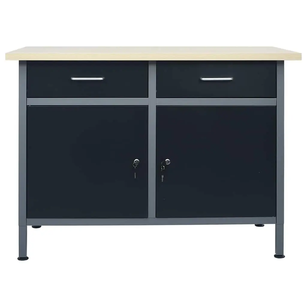 Work Bench 120x60x85 cm Heavy Duty Storage Workbench 2 Drawers Lockable Cabinets
