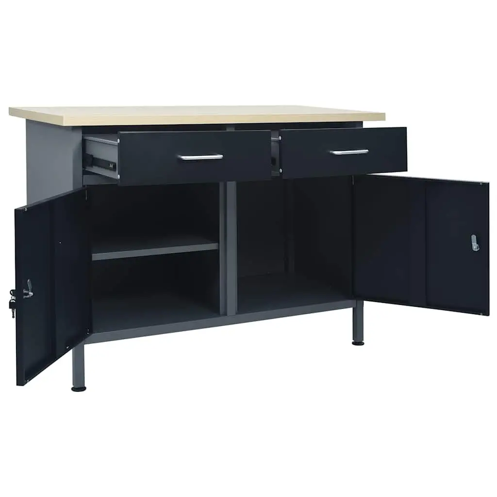Work Bench 120x60x85 cm Heavy Duty Storage Workbench 2 Drawers Lockable Cabinets
