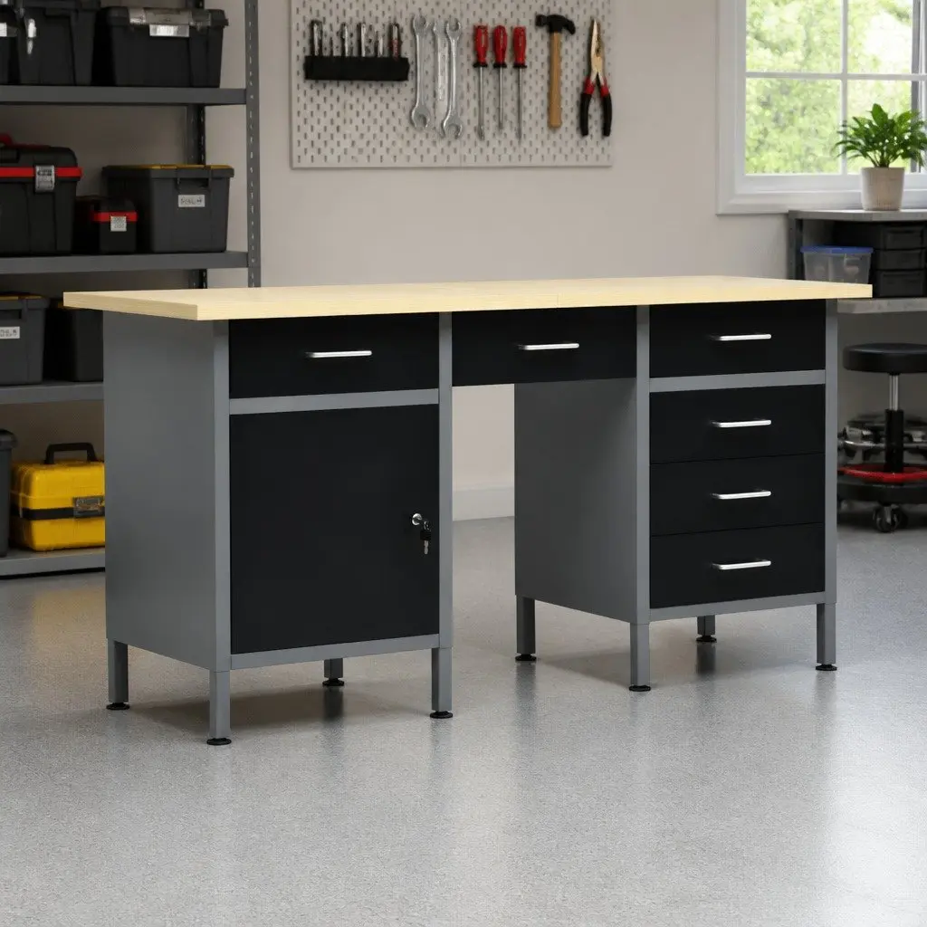 Heavy Duty Workbench 160x60x85cm 6 Drawers Storage Lockable Cabinet Workshop