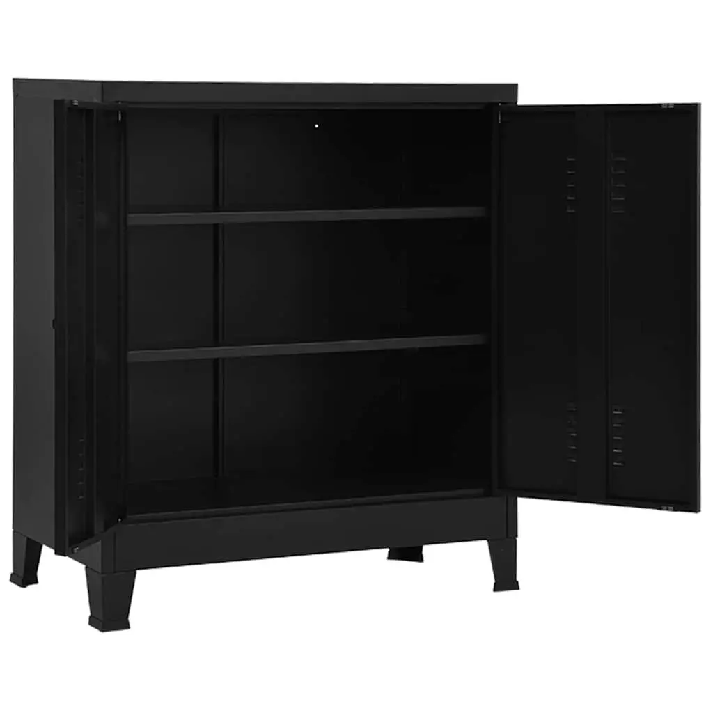 Industrial Storage Chest Steel 90 x 40 x 100 cm Black 2 Shelves Office Organiser