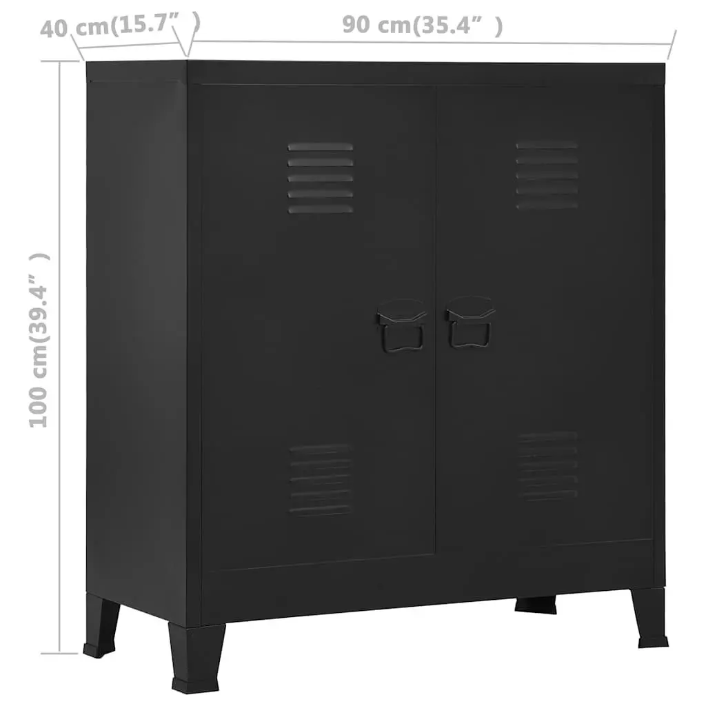 Industrial Storage Chest Steel 90 x 40 x 100 cm Black 2 Shelves Office Organiser