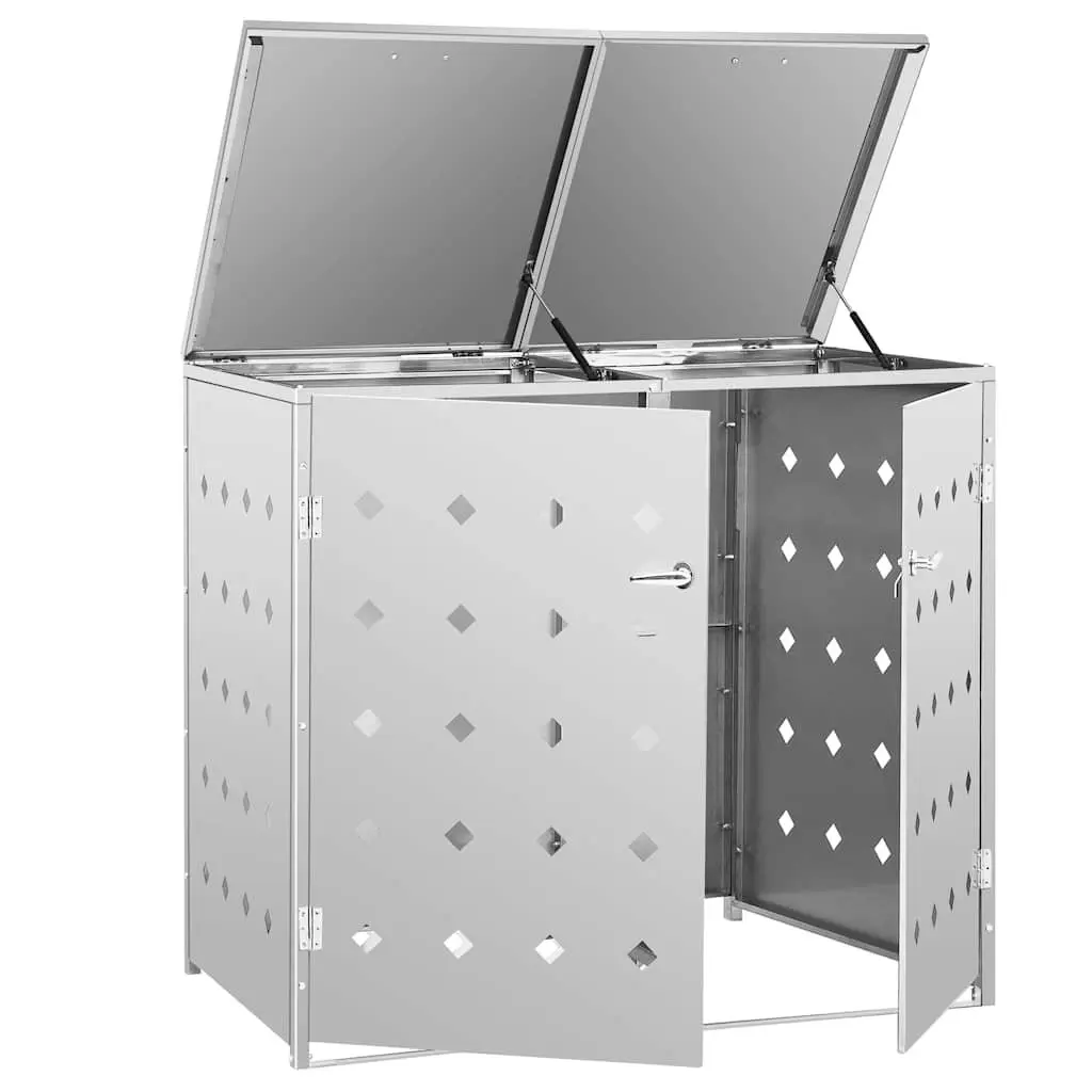 Wheelie Bin Shed Stainless Steel Silver Double 240L Garbage Storage Enclosure