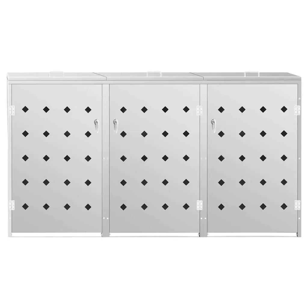 Triple Wheelie Bin Shed Stainless Steel 240L Silver Waste Storage Container