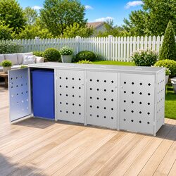 Wheelie Bin Shed 240 L Quadruple Garbage Container Storage Enclosure Silver