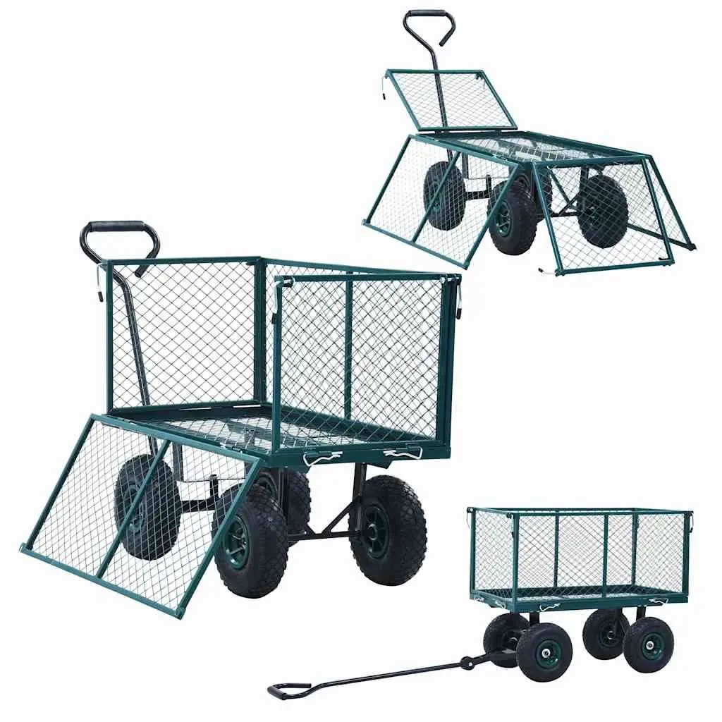 Garden Trolley Heavy Duty Steel Cart Green 350kg Load Capacity