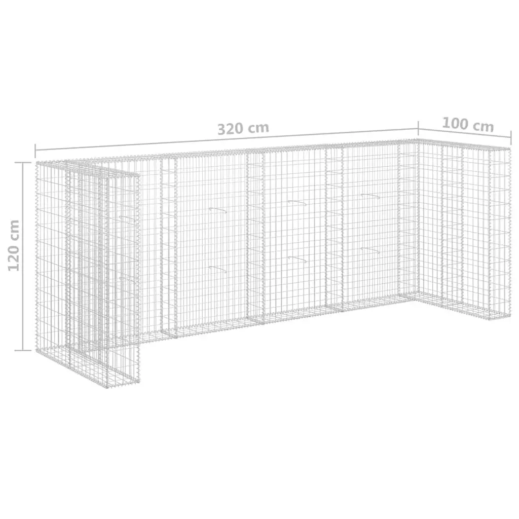 Gabion Enclosure for Garbage Bins Silver Galvanised Steel Mesh 320x100x120 cm