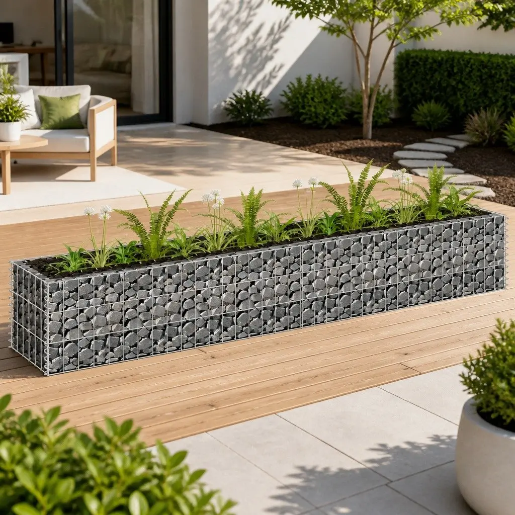 Raised Garden Bed Galvanised Steel 180 x 30 x 30 cm Silver Gabion Planter Box