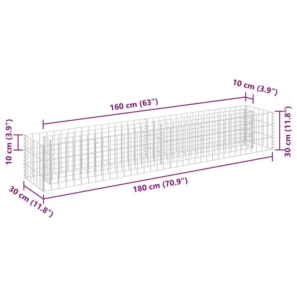 Raised Garden Bed Galvanised Steel 180 x 30 x 30 cm Silver Gabion Planter Box