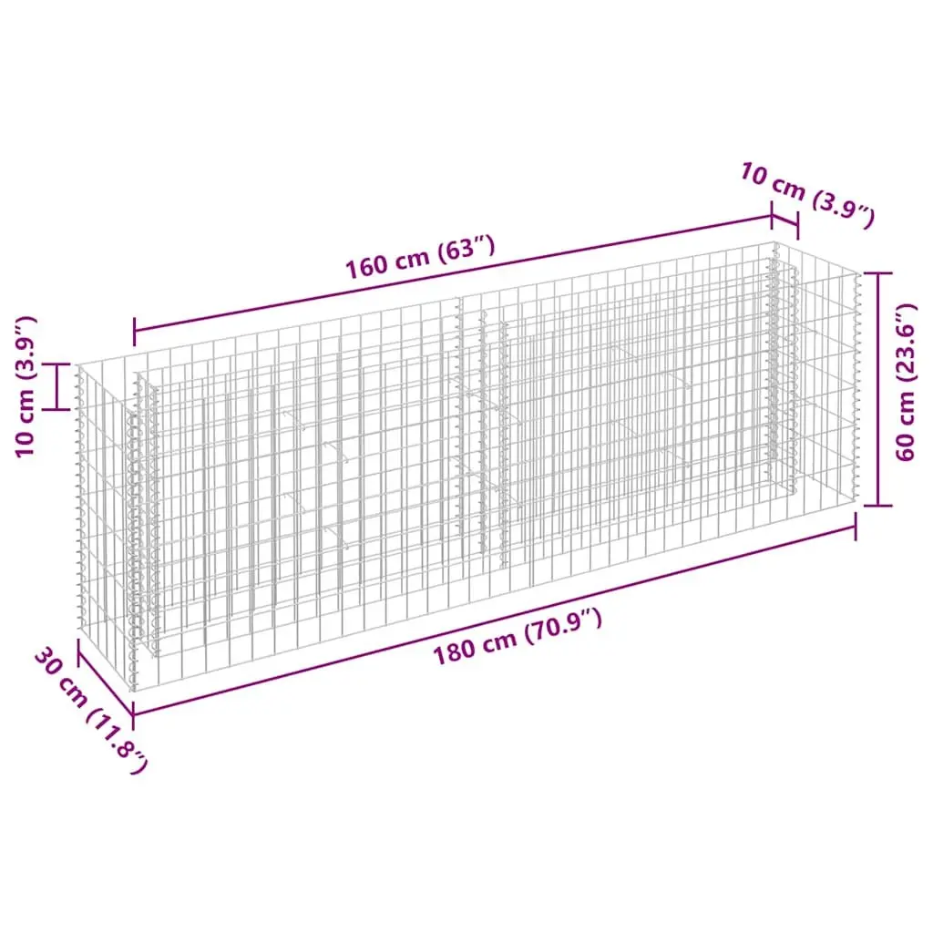 Raised Garden Bed 180x30x60cm Galvanised Steel Silver Mesh for Planting Border