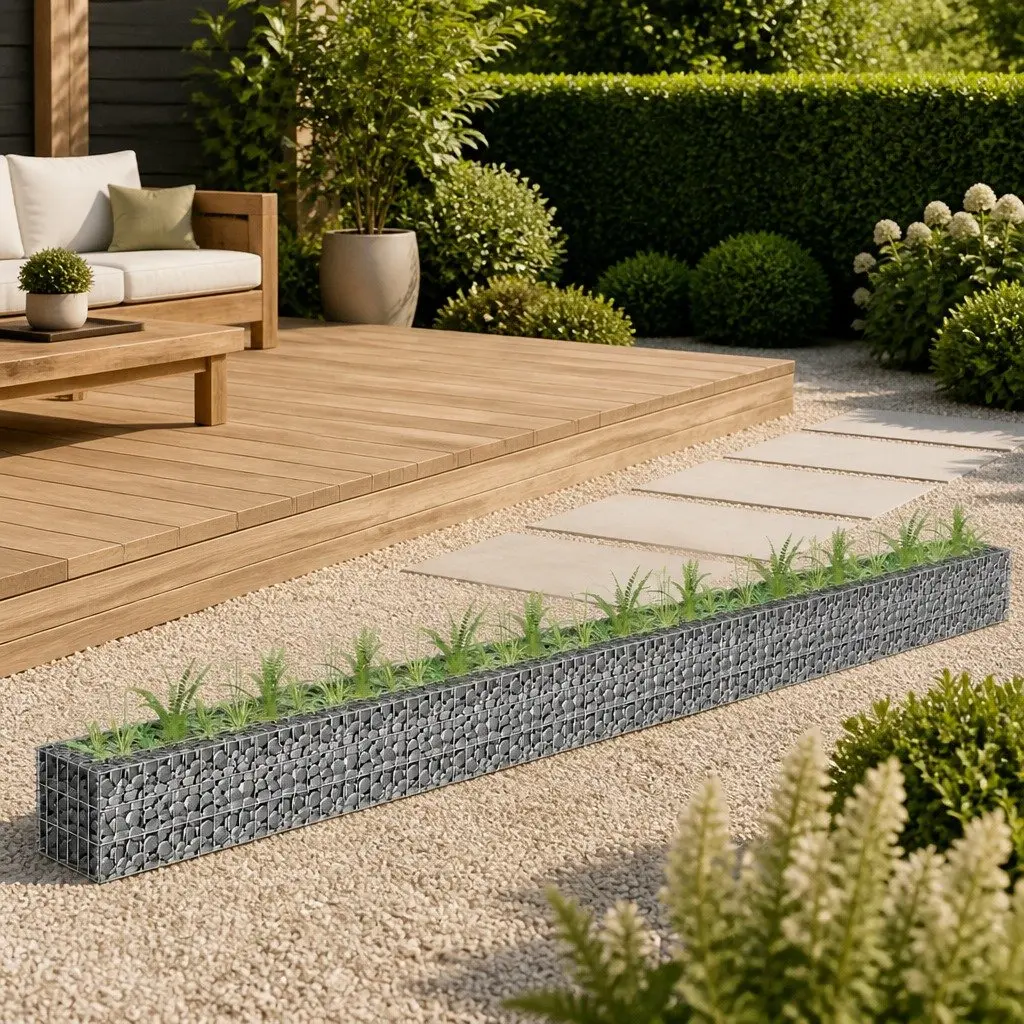 Gabion Raised Bed Galvanised Steel 450x30x30cm Silver Garden Planter Border Box