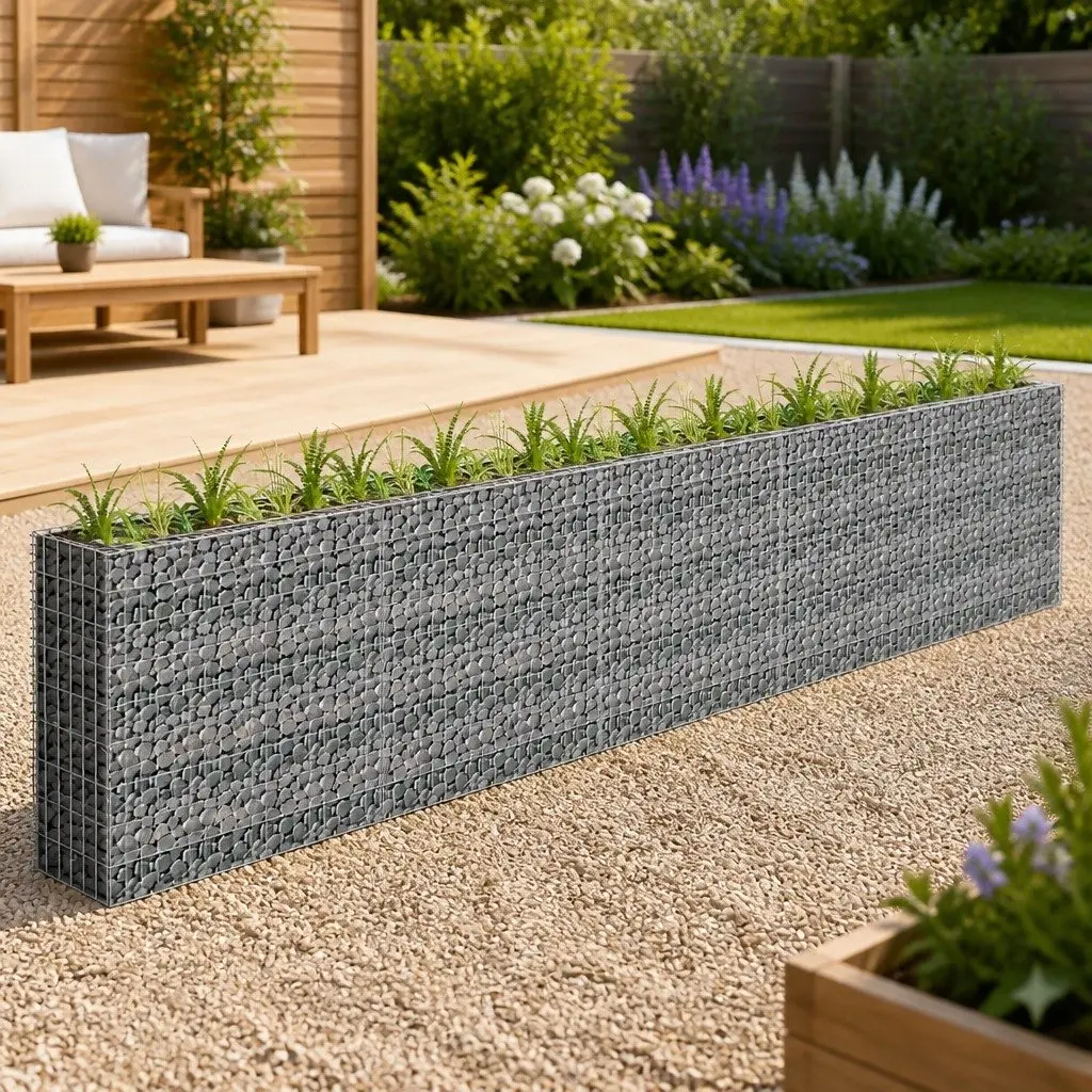 Gabion Raised Bed Galvanised Steel 450x30x90cm Silver Garden Planter