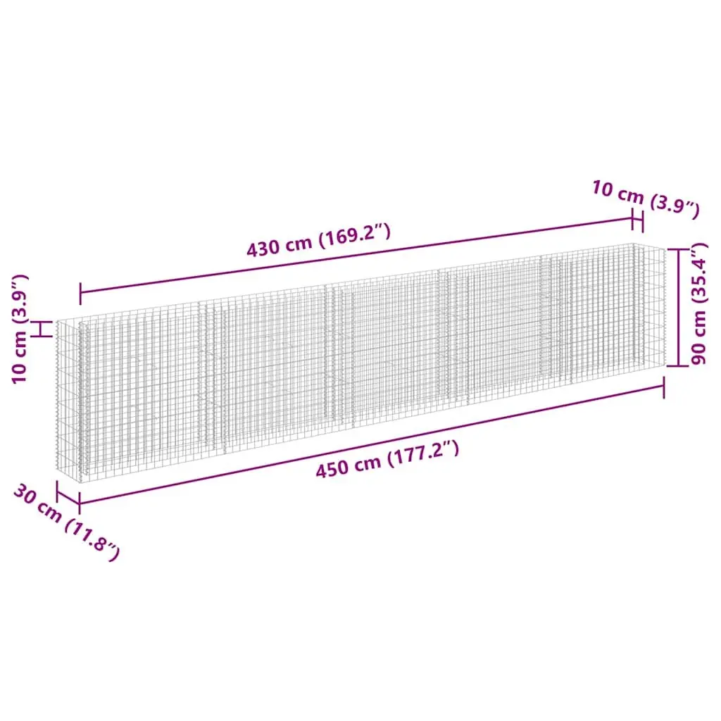 Gabion Raised Bed Galvanised Steel 450x30x90cm Silver Garden Planter