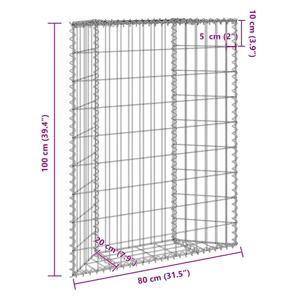 Gabion Raised Bed Galvanised Steel Trapezium Shape 100 x 20 x 100 cm Silver