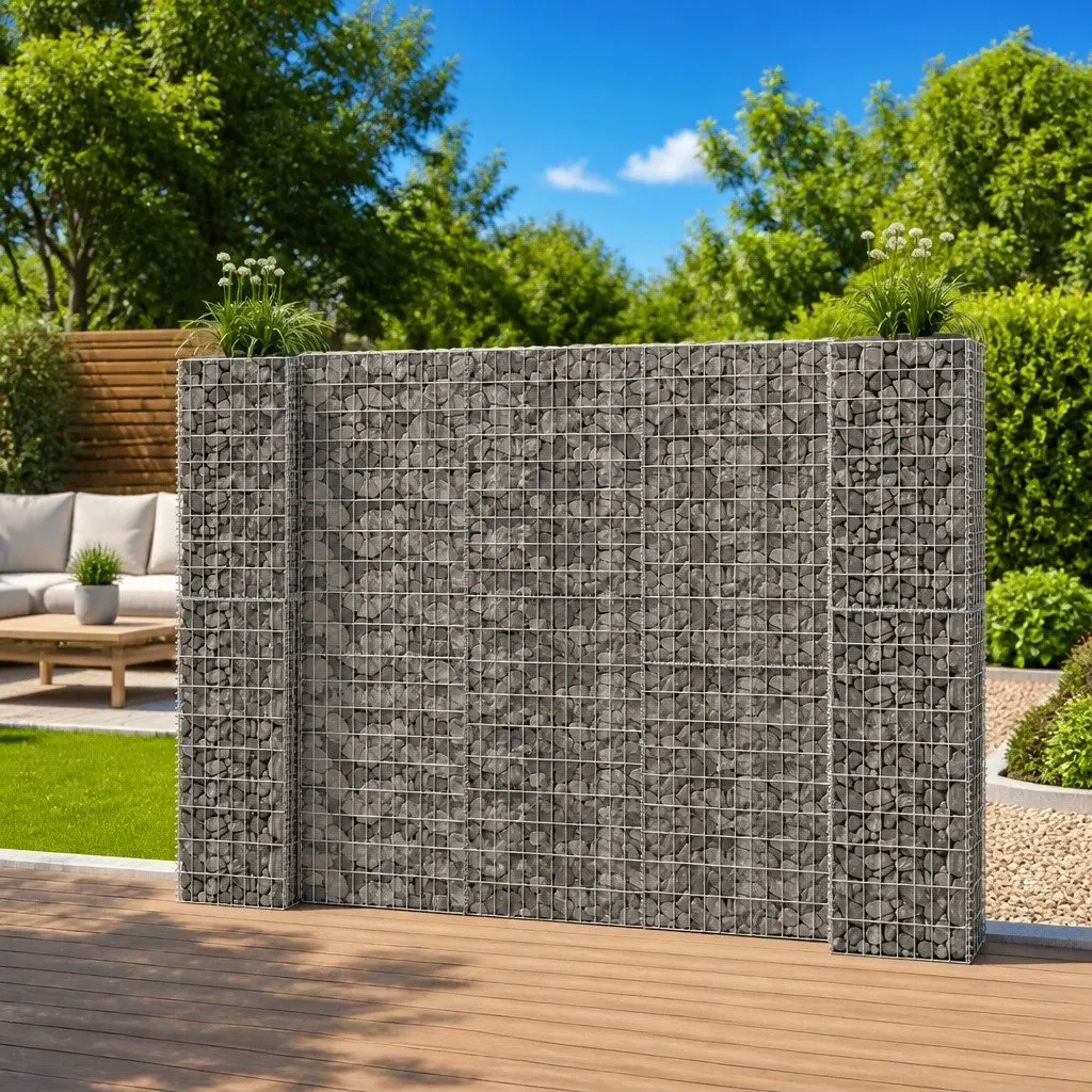 H-Shaped Steel Wire Gabion Planter 260x40x200cm Silver Weather Resistant Garden Border