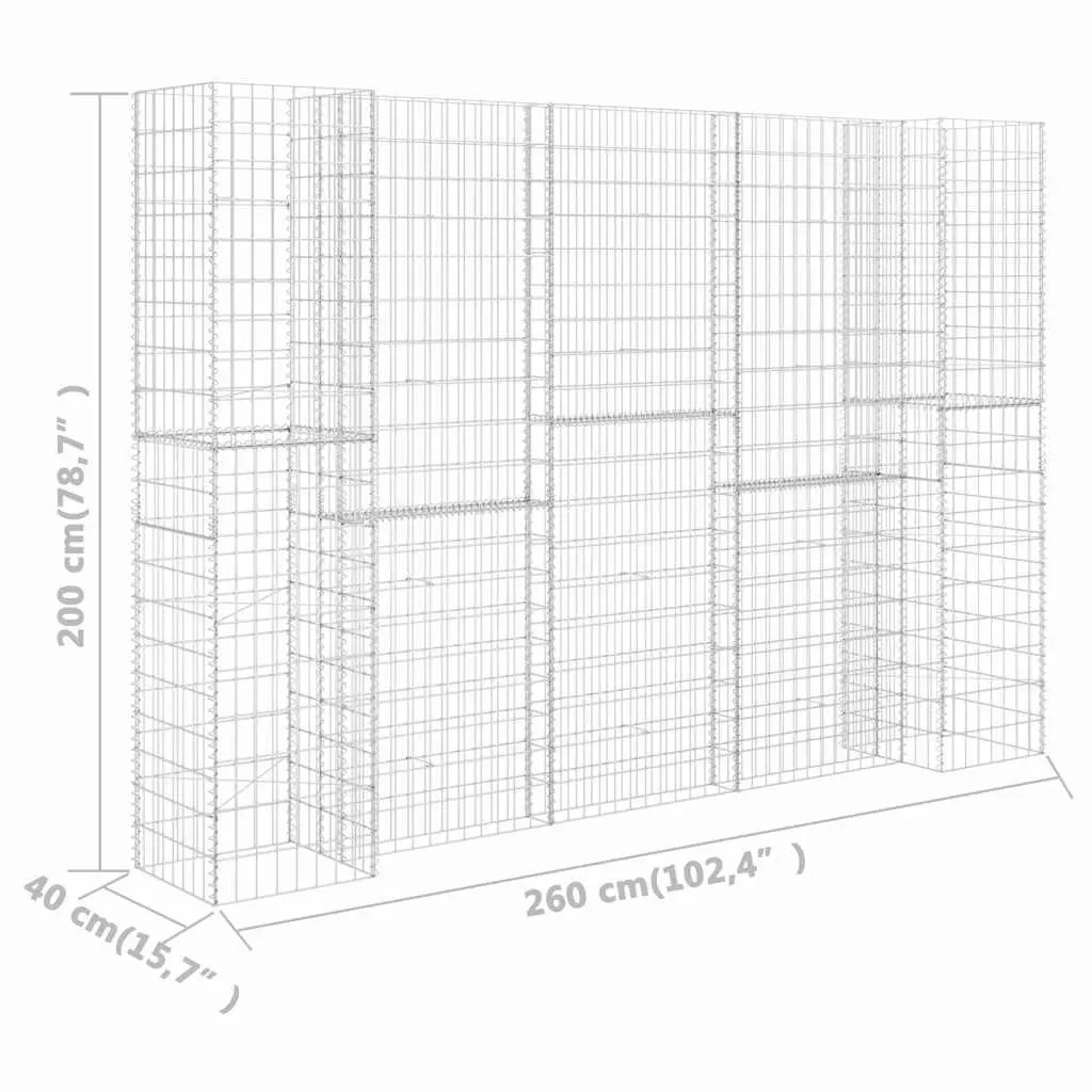 H-Shaped Steel Wire Gabion Planter 260x40x200cm Silver Weather Resistant Garden Border
