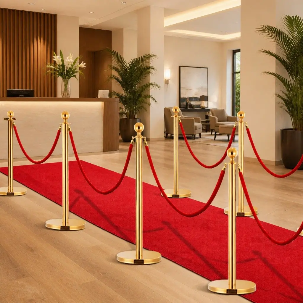 Stanchion Set Stainless Steel Gold 3 Piece Queue Barrier Posts for Crowd Control