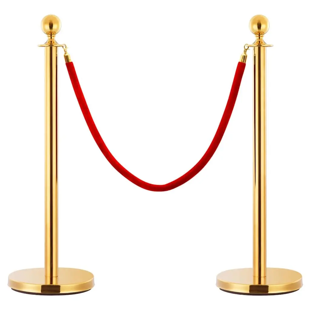Stanchion Set Stainless Steel Gold 3 Piece Queue Barrier Posts for Crowd Control