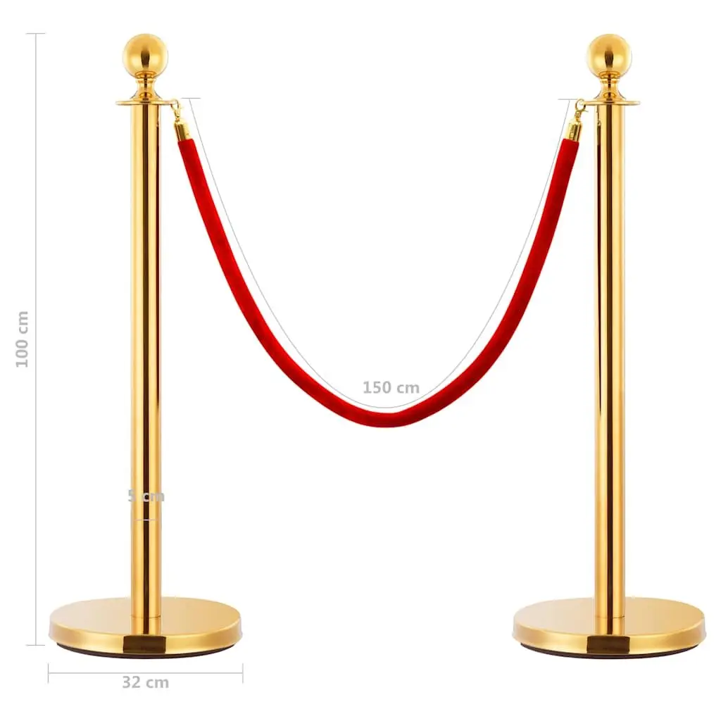 Stanchion Set Stainless Steel Gold 3 Piece Queue Barrier Posts for Crowd Control