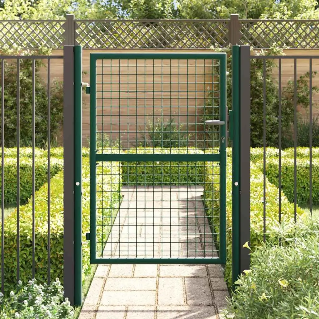 Heavy Duty Steel Gate Green 100x125cm Powder Coated Garden Patio Entryway Barrier
