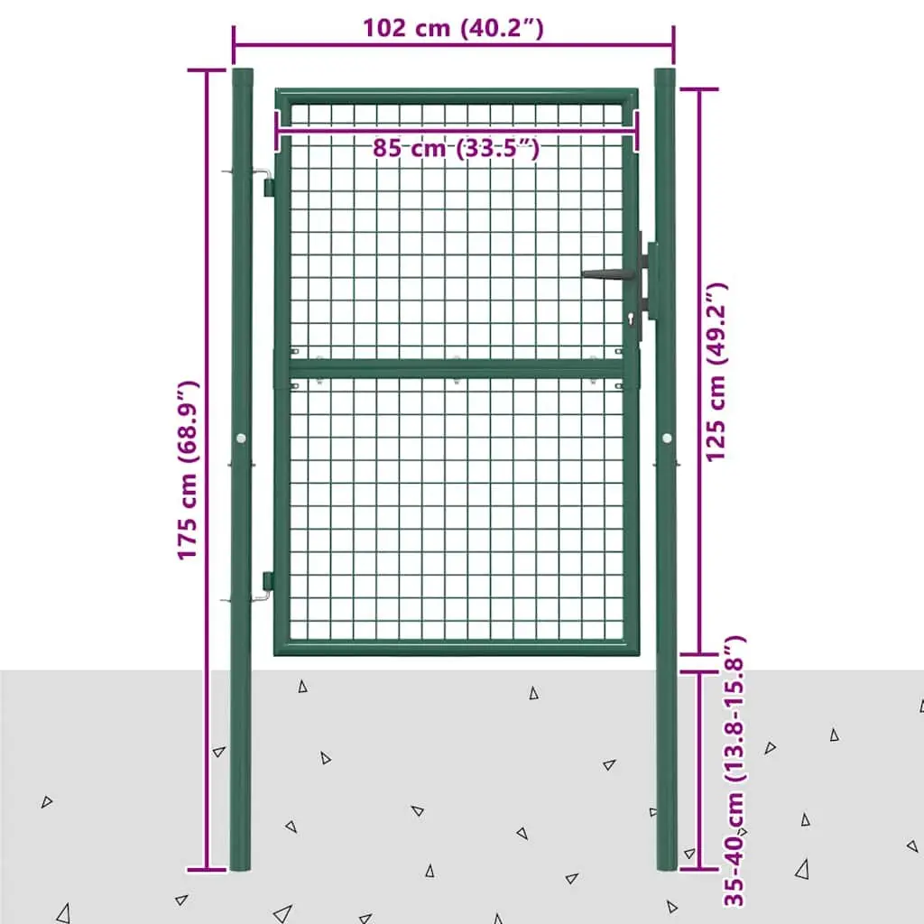 Heavy Duty Steel Gate Green 100x125cm Powder Coated Garden Patio Entryway Barrier