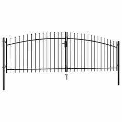 Practical Double Door Garden Gate for Home Use 400x199.5cm Black Steel