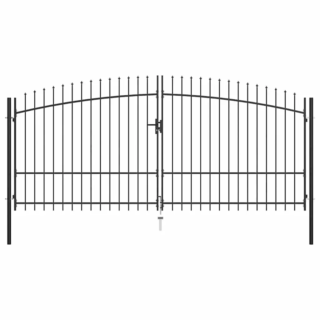 Double Door Garden Gate Heavy Duty Steel Black 400x224.5cm with Spear Top