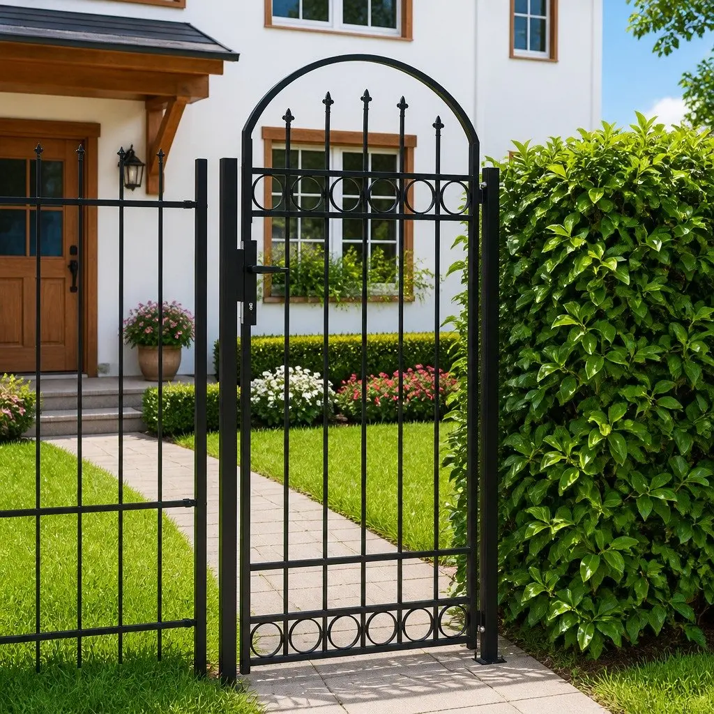 Garden Gate with Arched Top 105x170 cm Black Fence Entry Gate with Posts