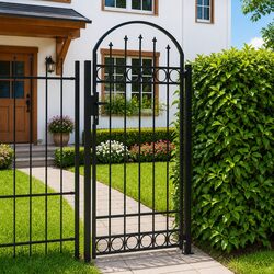 Garden Gate with Arched Top 105x170 cm Black Fence Entry Gate with Posts