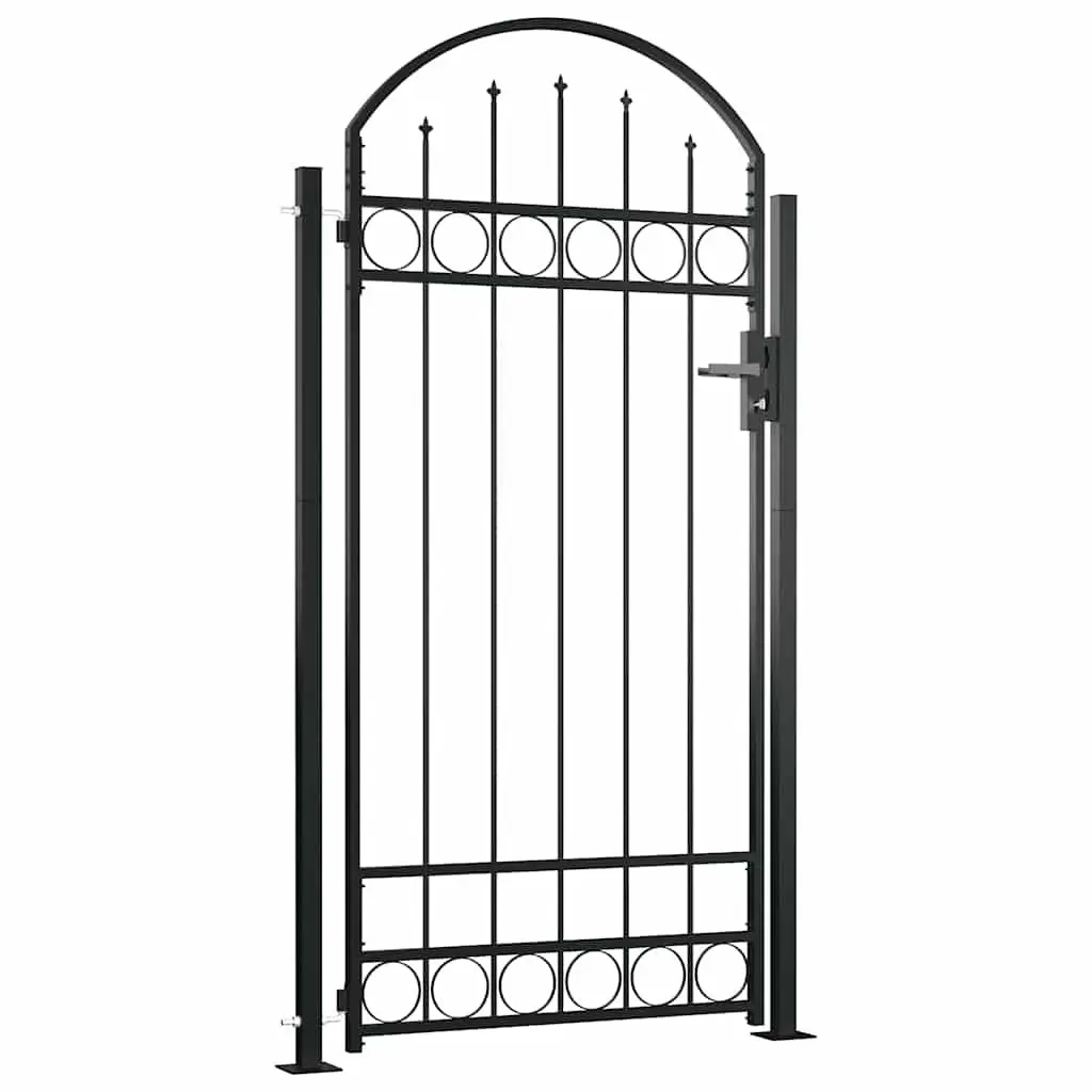 Garden Gate with Arched Top 105x170 cm Black Fence Entry Gate with Posts