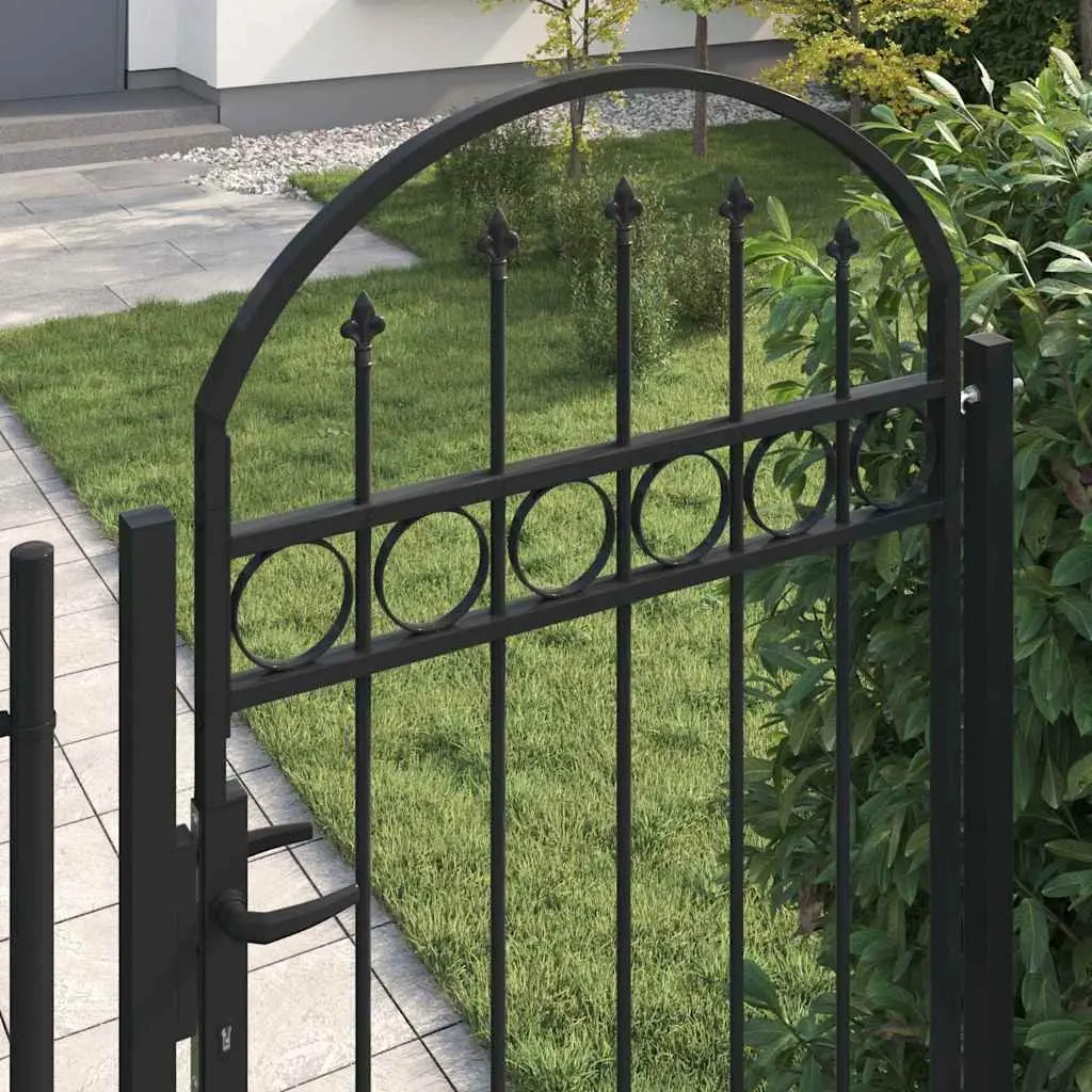 Garden Gate with Arched Top 105x170 cm Black Fence Entry Gate with Posts