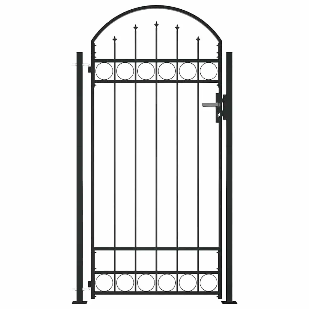 Garden Gate with Arched Top 105x170 cm Black Fence Entry Gate with Posts