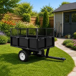 Tipping Trailer for Lawn Mower 300kg Load Capacity Garden Trolley Coupling