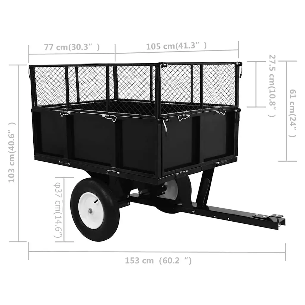 Tipping Trailer for Lawn Mower Extendable Height 300kg Load Capacity Garden Trolley