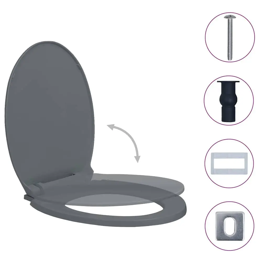 Soft-Close Toilet Seat Polypropylene Oval Grey Standard Bowl