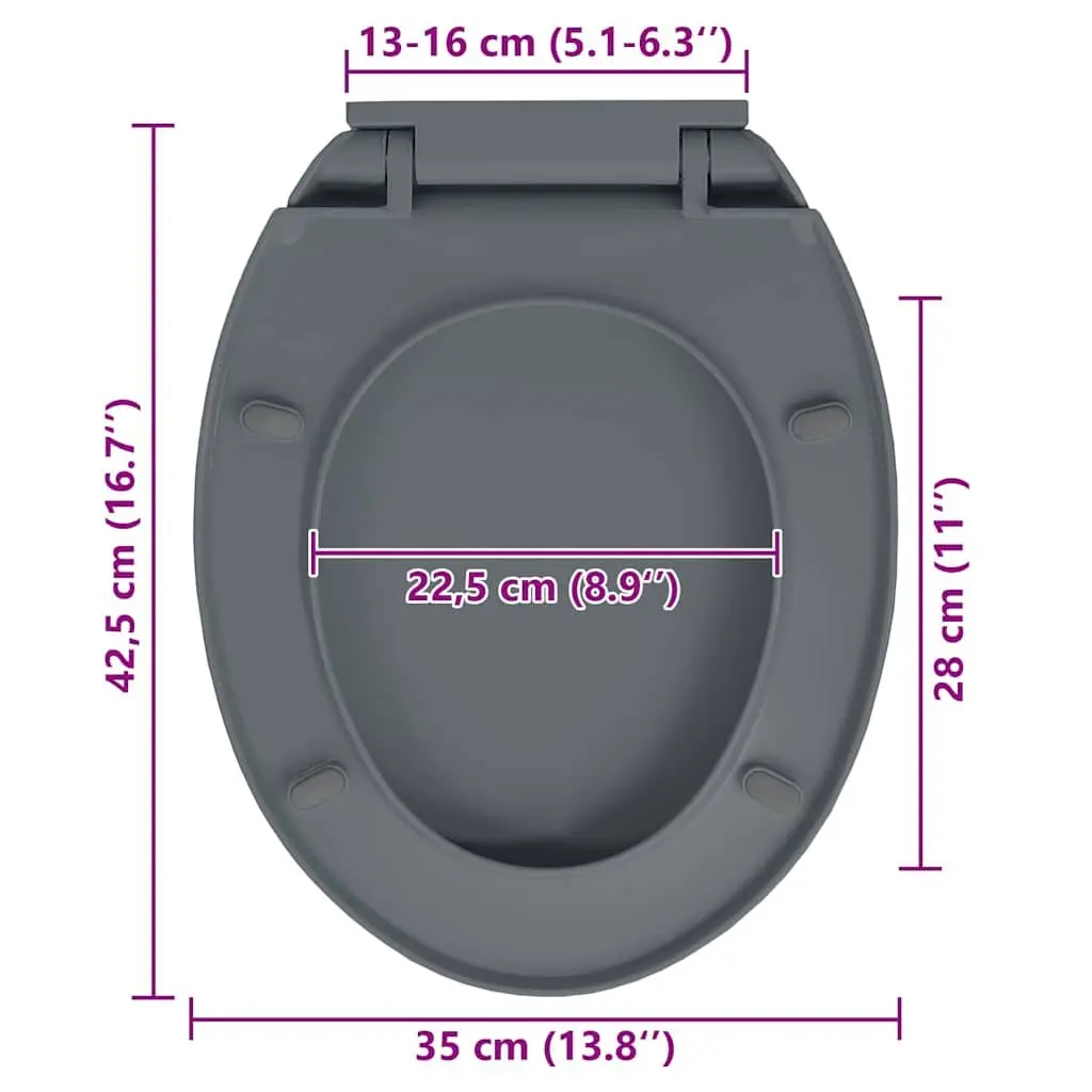 Soft-Close Toilet Seat Polypropylene Oval Grey Standard Bowl