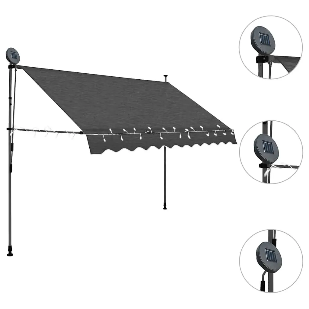 Manual Retractable Awning Polyester 250cm Anthracite with Solar LED Lights
