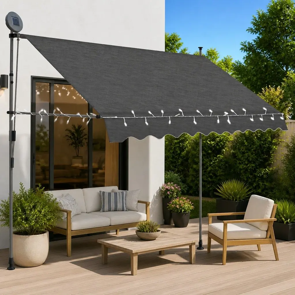Retractable Awning Manual Steel Frame 300cm Anthracite Polyester Canopy