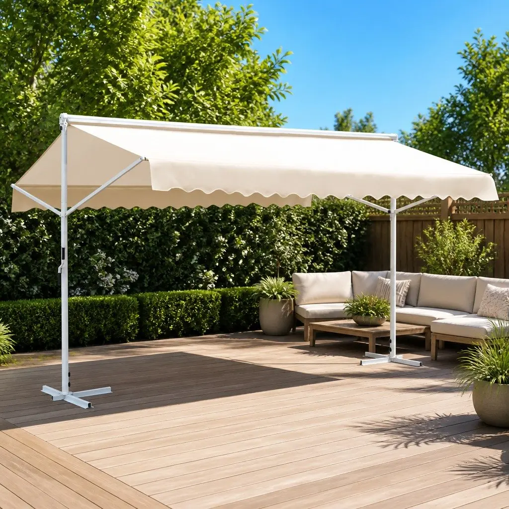 Free Standing Awning Powder-Coated Steel 600x300 cm Cream Weather-Resistant Polyester