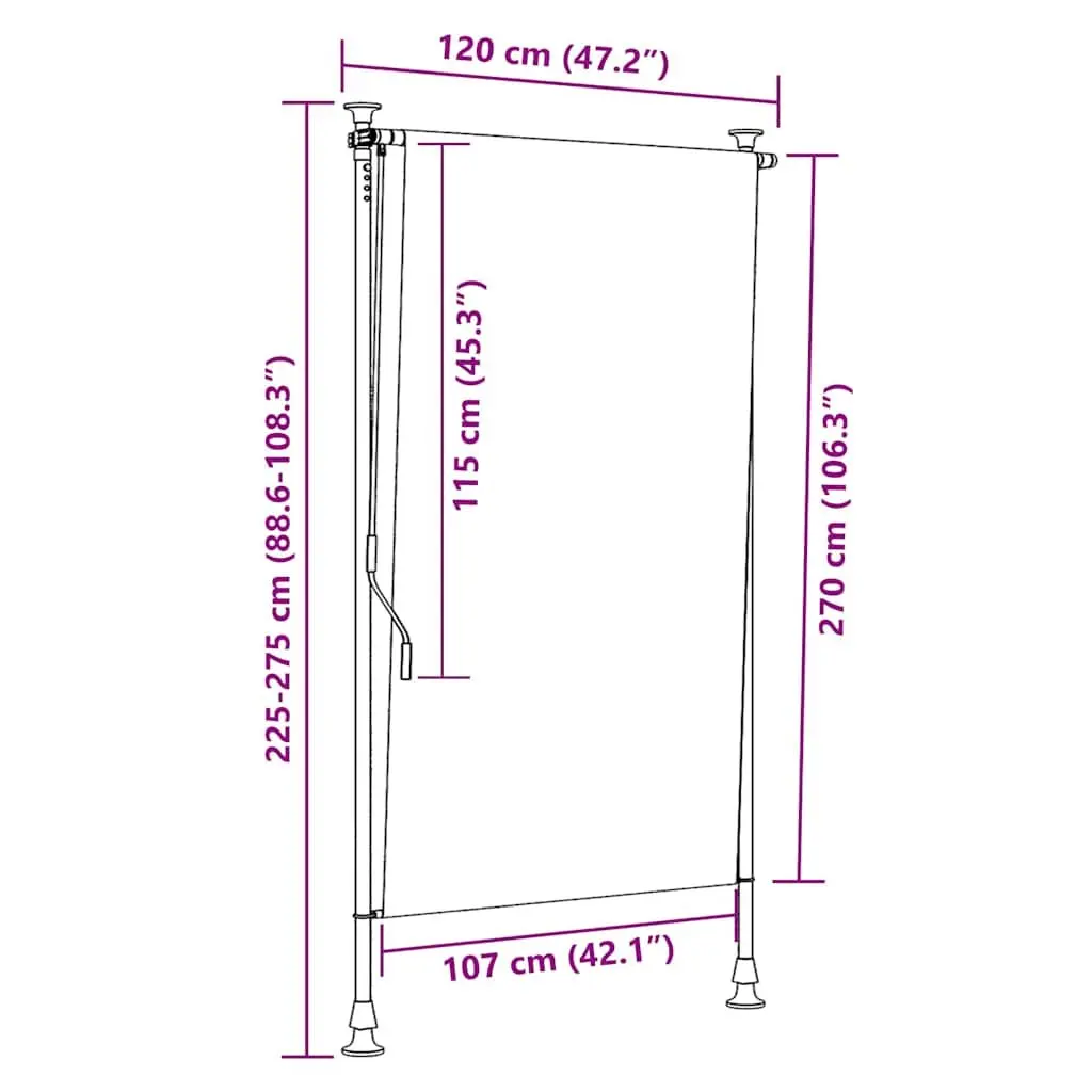 Outdoor Roller Blind Hand Crank 120x270cm Anthracite