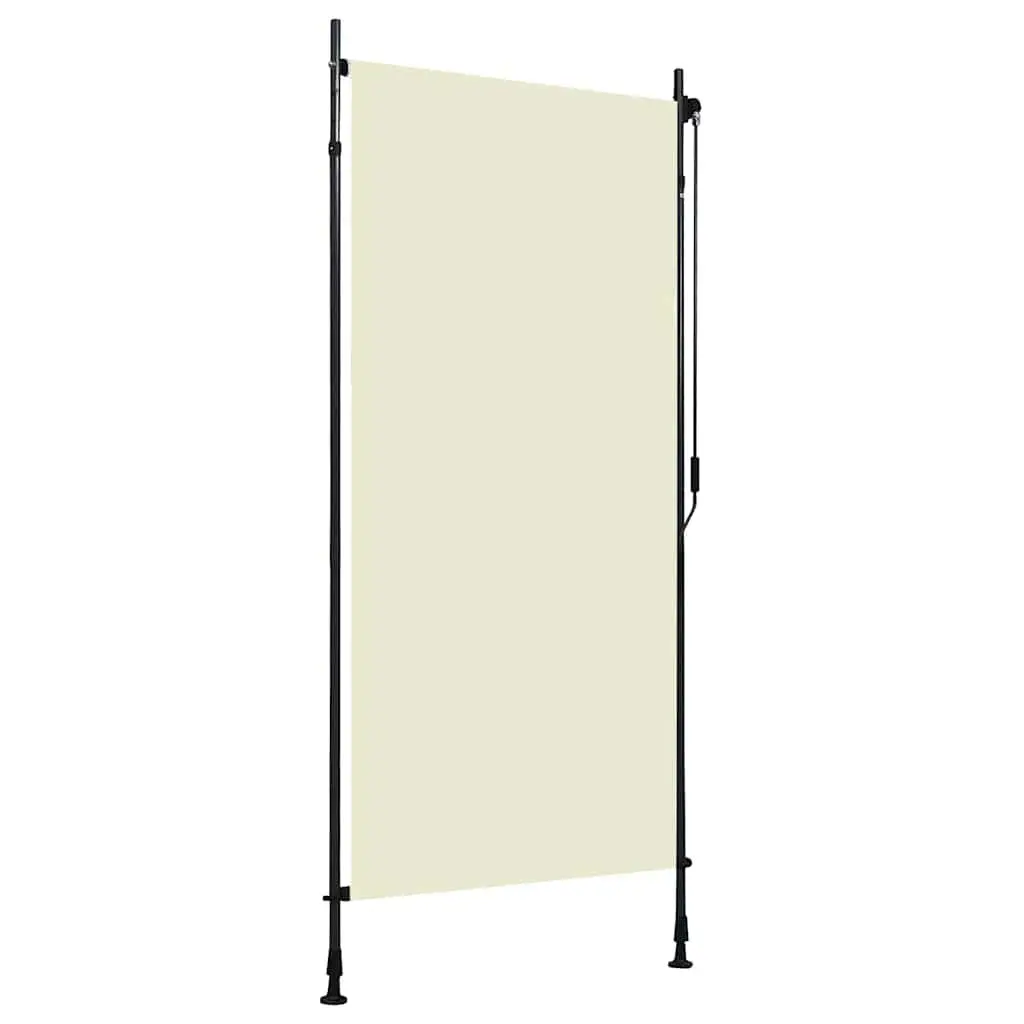 Outdoor Roller Blind Cream 100x270cm Hand Crank Fade Resistant Fabric Shade for Balcony and Patio