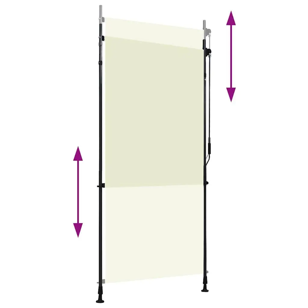 Outdoor Roller Blind Cream 100x270cm Hand Crank Fade Resistant Fabric Shade for Balcony and Patio