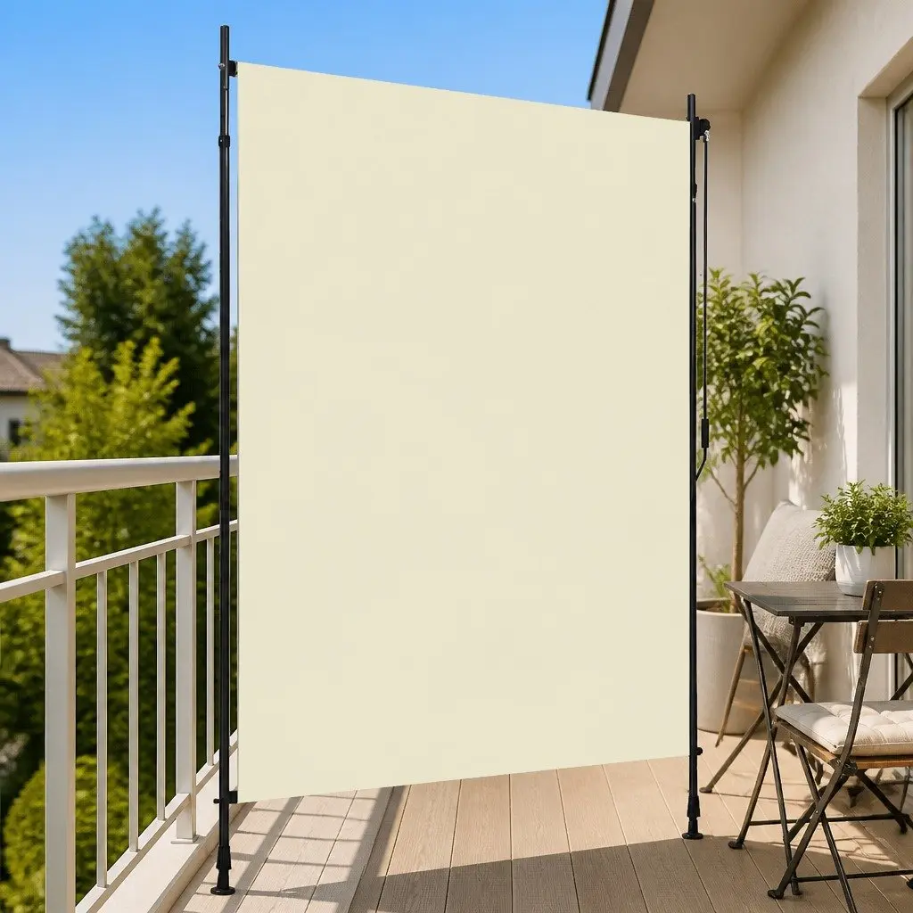 Outdoor Roller Blind Cream Fabric 150x270cm Hand Crank Sun Shade for Patio Balcony