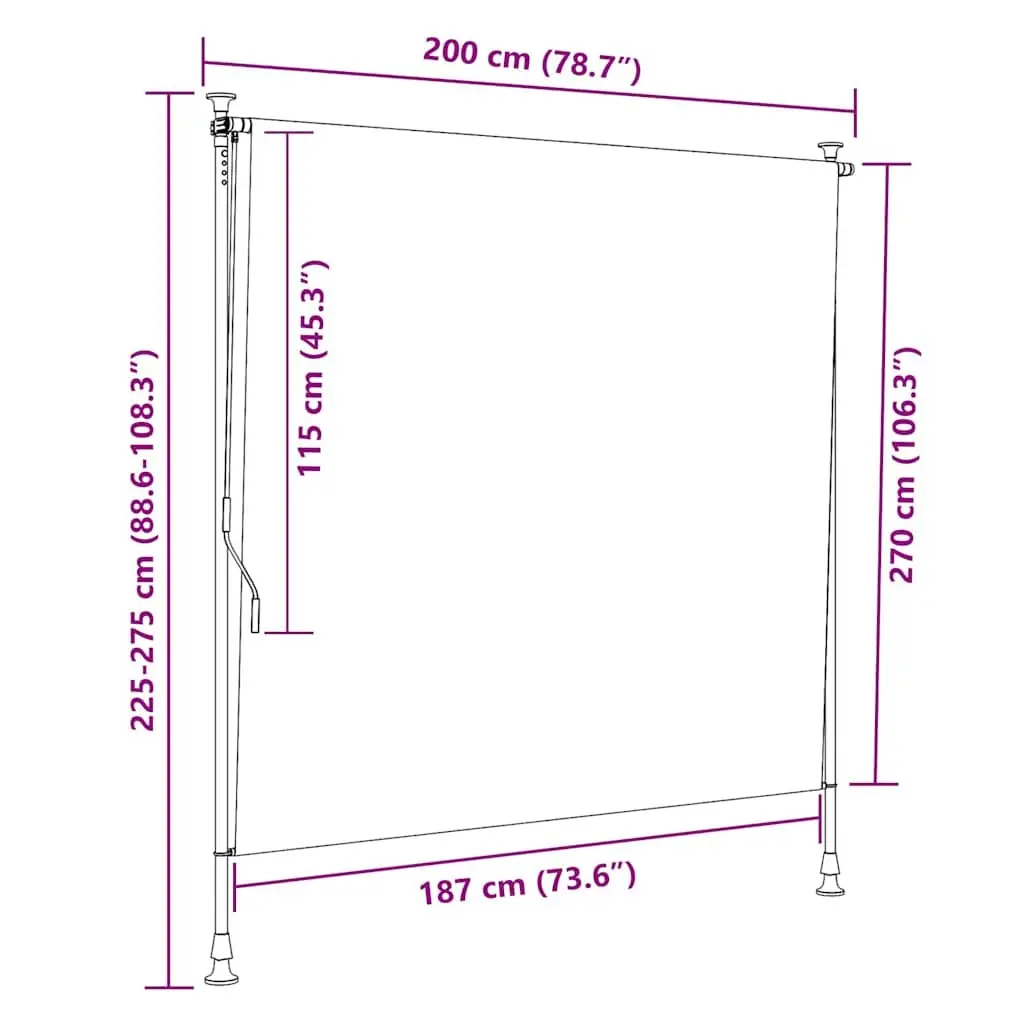 Outdoor Roller Blind Fabric 200x270cm Cream Hand Crank Shade
